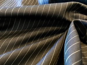 Midnight Navy & White Pinstripe 100% Silk Suiting.   1/4 Metre Price