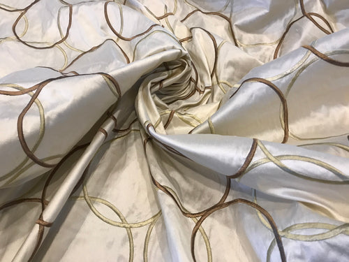 Ivory Stylus Circles 100% Silk Dupioni Embroidery.   1/4 Metre Price