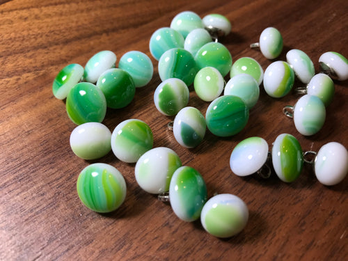 Green & White Glass Ball Button with Shank