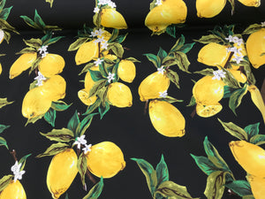 Lemons 97% Cotton 3% Spandex Sateen.   1/4 Metre Price