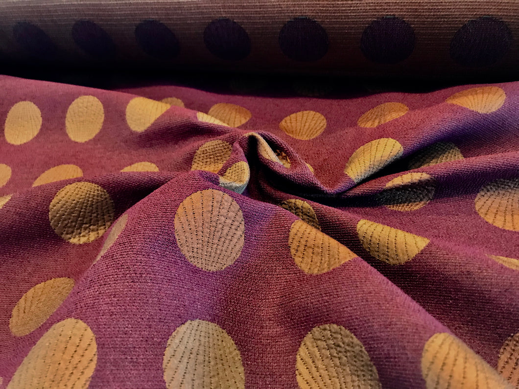 Maroon With Gold Dots 14% Cotton 86% Polyester.    1/4 Metre Price