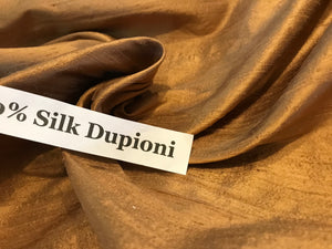Rustic Copper 100% Dupioni Silk.  1/4 Metre Price