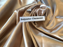 Load image into Gallery viewer, Gold Stretch Polyester Charmeuse 97% Polyester 3% Spandex.  1/4 Metre Price