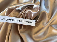 Load image into Gallery viewer, Gold Stretch Polyester Charmeuse 97% Polyester 3% Spandex.  1/4 Metre Price