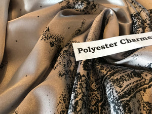 Grey Border Print 100% Polyester Charmeuse.   1/4 Metre Price