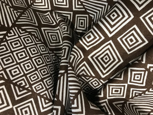 #547 Brown & Off white Geometrical 100% Linen Remnant