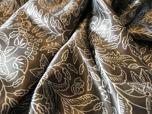 Khaki Cream Floral Print 100% Silk Charmeuse.   1/4 Metre Price