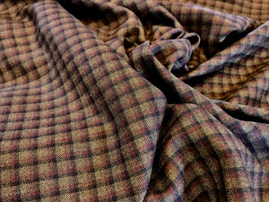 Brown, Navy & Burgundy Check Super 130's 100% Wool Suiting     1/4 Metre Price