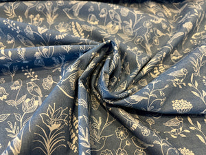 Flower & Bird Print on Lightweight 100% Cotton Denim.      1/4 Metre Price