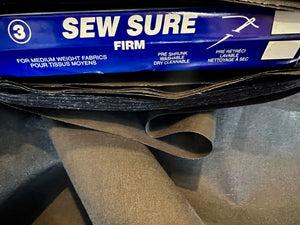 Black Sew Sure Firm Non-Fusible Interfacing.   1/4 Metre Price