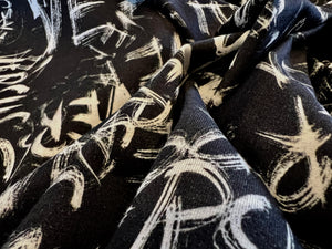 Designer Black & White Graffiti 100% Cotton Shirting.   1/4 Metre Price