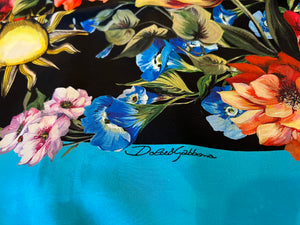 Designer Leo & Flower Print 100% Silk Crepe de Chine Panel Only 2x left!     Panel Price