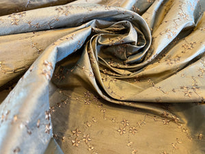 Shot Copper Embroidered Dupioni Silk.    1/4 Metre Price