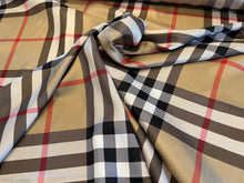 Load image into Gallery viewer, Designer Large Tan Check 100% Silk Twill.   1/4 Metre Price