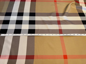 Designer Extra Large Tan Check 100% Silk Twill.   1/4 Metre Price