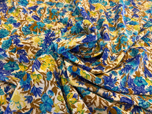 Load image into Gallery viewer, Royal Blue &amp; Turquoise Floral  100% Silk Crepe de Chine  1/4 Metre Price