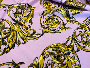 Designer Lavender / Pink 7 Gold Baroque 100% Cotton Denim    1/4 Meter Price