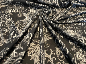 Designer Grey & Black Baroque 100% Cotton Knit   1/4 Metre Price