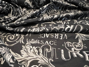 Designer Grey & Black Baroque 100% Cotton Knit   1/4 Metre Price