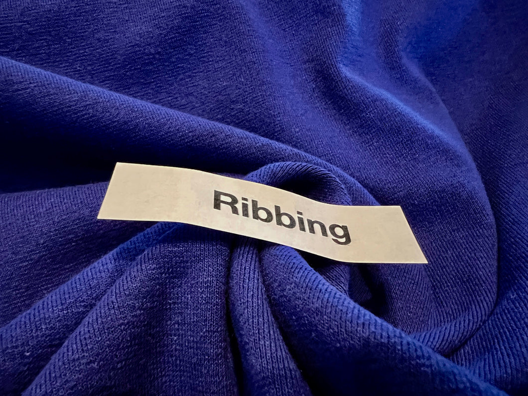 Royal Purple 48% polyester 48% cotton 4% spandex ribbing knit.  1/4 Metre Price