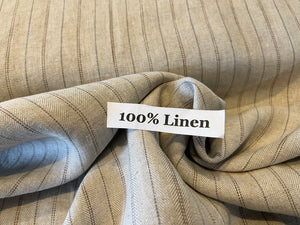 Stone Herringbone Weave Striped 100% Linen.   1/4 Metre Price