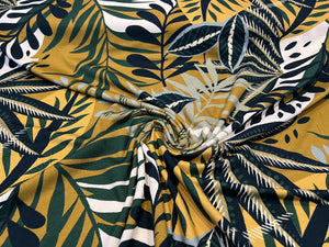 Green & Navy Tropical Forest 95% Ecovera Viscose 5% Spandex Knit.  1/4 Metre Price