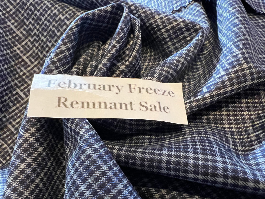 FF#146  Navy Check Super 130's 100% Wool Gabardine Remnant 85% Off