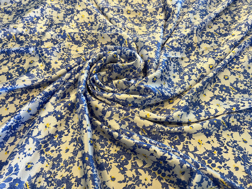 Liberty Periwinkle Floral 100% Silk Charmeuse     1/4 Metre Price