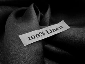 Ebony Black 100% Linen.    1/4 Meter Price