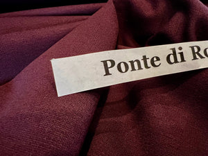 Bordeaux Ponte 65% Rayon 30% Nylon 5% Spandex.  1/4 Metre Price