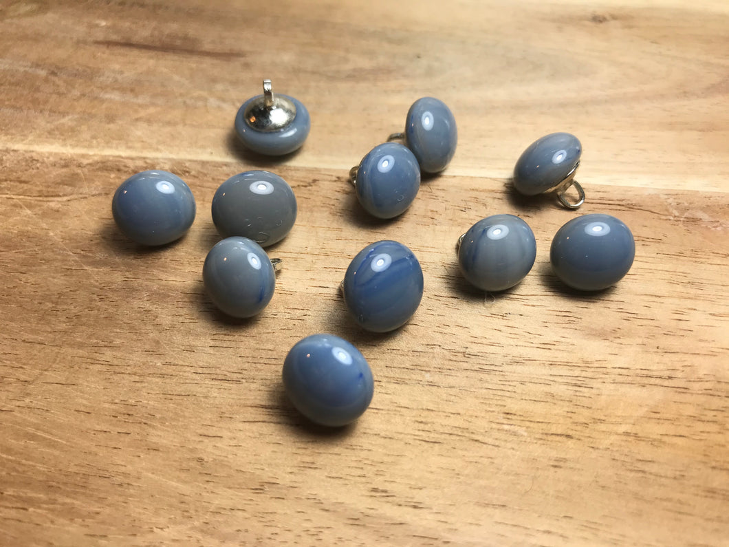 Steel Blue Glass Ball Button with Shank