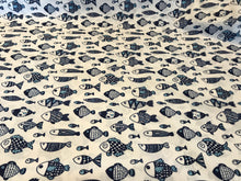 Load image into Gallery viewer, Digital Blue &amp; White Fantastic Fish 100% Cotton Lawn.   1/4 Metre Price