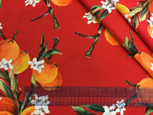 Load image into Gallery viewer, Red 100% Cotton Designer Orange Fruit Print