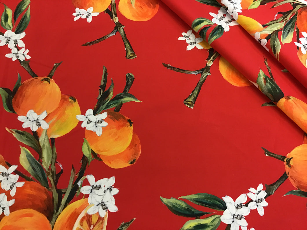 Red 100% Cotton Designer Orange Fruit Print