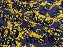 Load image into Gallery viewer, Royal Purple &amp; Gold Designer Baroque Scroll 100% Cotton Knit.    1/4 Meter Price