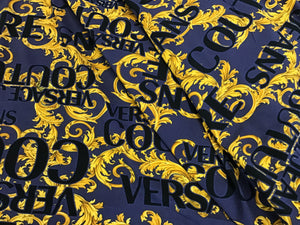 Royal Purple & Gold Designer Baroque Scroll 100% Cotton Knit.    1/4 Meter Price