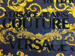 Royal Purple & Gold Designer Baroque Scroll 100% Cotton Knit.    1/4 Meter Price