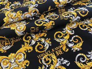 Italian Designer Black Baroque Denim 100% Cotton      1/4 Meter Price