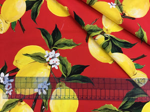 Red 100% Cotton Designer Lemon Print   1/4 meter price