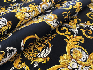 Italian Designer Black Baroque Denim 100% Cotton      1/4 Meter Price