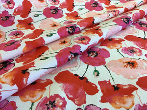 Pink Poppy print on White 97% Cotton 3% Spandex