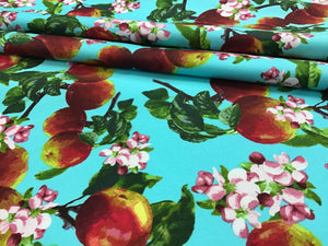 Apple Bloom Print Aqua 97% Cotton 3% Spandex