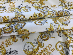 Italian Designer White Baroque Denim 100% Cotton     1/4 Meter Price