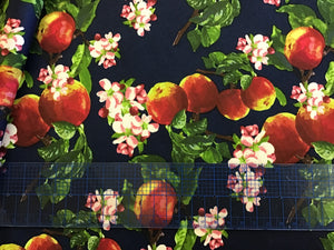 Apple Bloom Print on Navy 97% Cotton 3% Spandex
