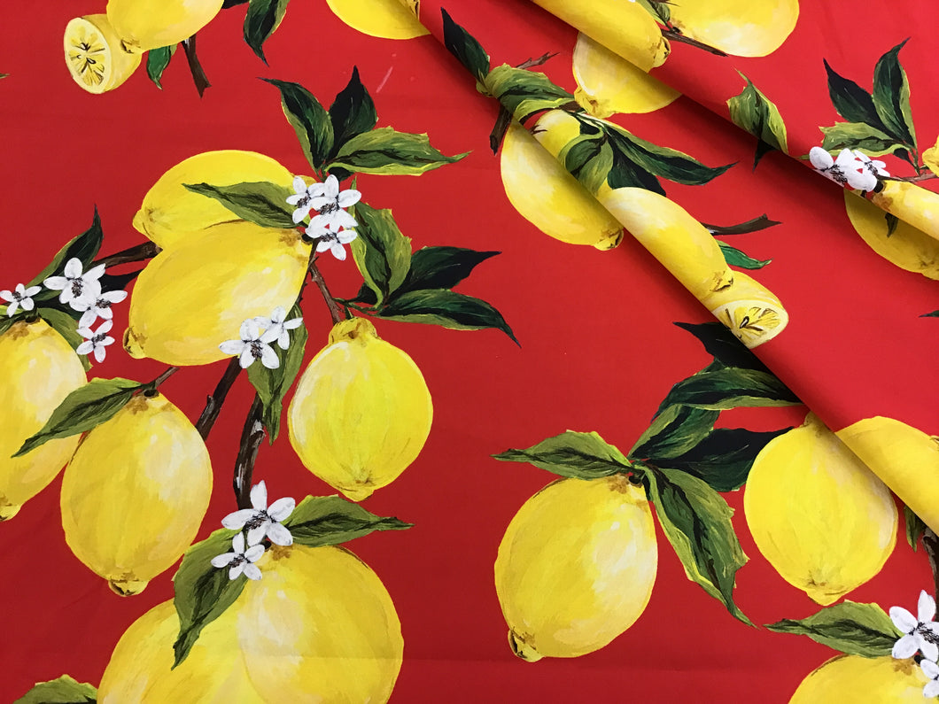Red 100% Cotton Designer Lemon Print   1/4 meter price