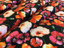 Load image into Gallery viewer, Pink Poppy print on Black 97% Cotton 3% Spandex