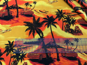 Designer Yellow & Orange Hawaiian Print 80% Silk 20% Cotton