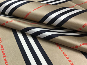 Designer Stripes with Logo 100% Silk     1/4 Meter price