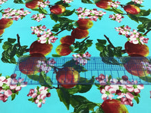 Load image into Gallery viewer, Apple Bloom Print Aqua 97% Cotton 3% Spandex