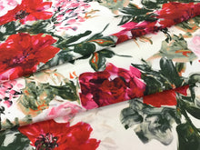 Load image into Gallery viewer, Red Floral Garden 80% Wool 20% Silk Pique